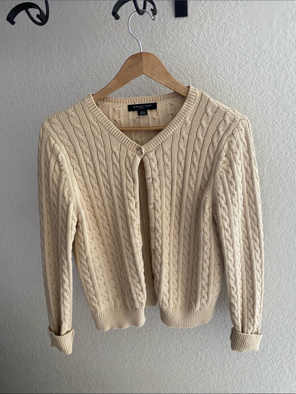 august silk Cream Cable Knit Button Cardigan
